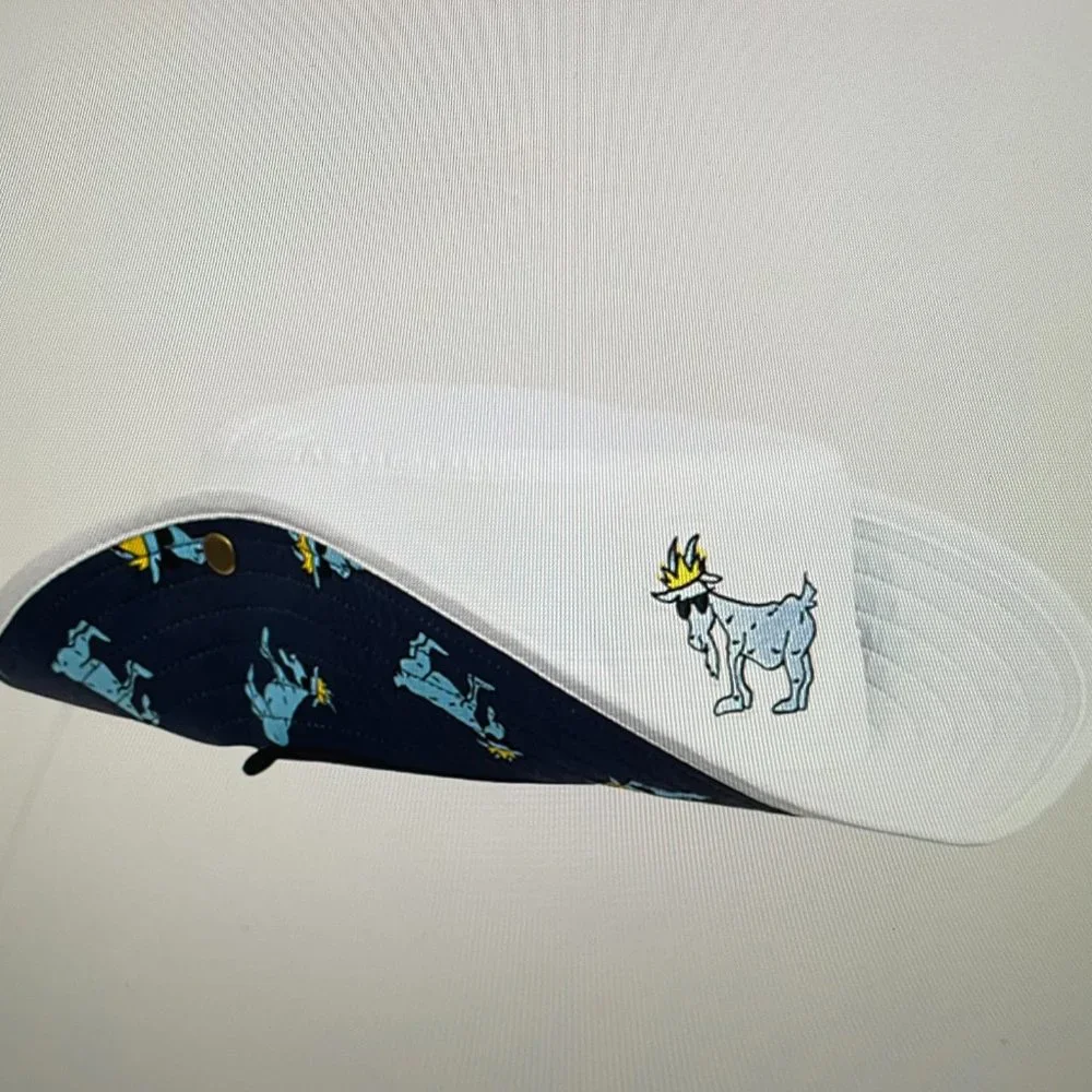 White Bucket Hat with Embroidered Goat Graphic - Picture 2 of 6